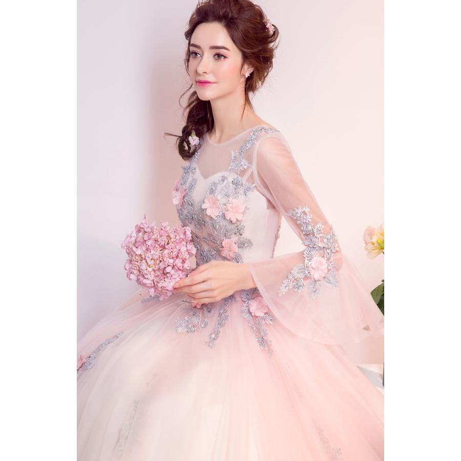 ウエディングドレス 安い 可愛い カラードレス 花嫁 ブライダル 結婚式 披露宴 花 立体 モチーフ Aライン ロングドレス ピンク Yasu リラークショップ 通販 Yahoo ショッピング