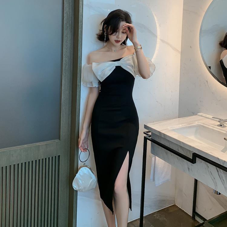 ワンピース パーティードレス 安い 可愛い スリム タイト ミディ丈 大人 綺麗め上品 エレガント 食事会 ディナー オフショルダー リボン Yasu リラークショップ 通販 Yahoo ショッピング