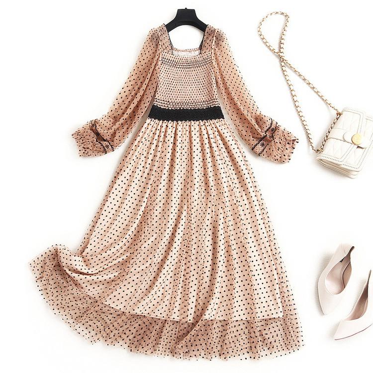 ワンピース 安い 可愛い レディース 長袖 ロング お出かけ お呼ばれ エレガント Aライン ドット 長袖 ディナー デート Yasu リラークショップ 通販 Yahoo ショッピング