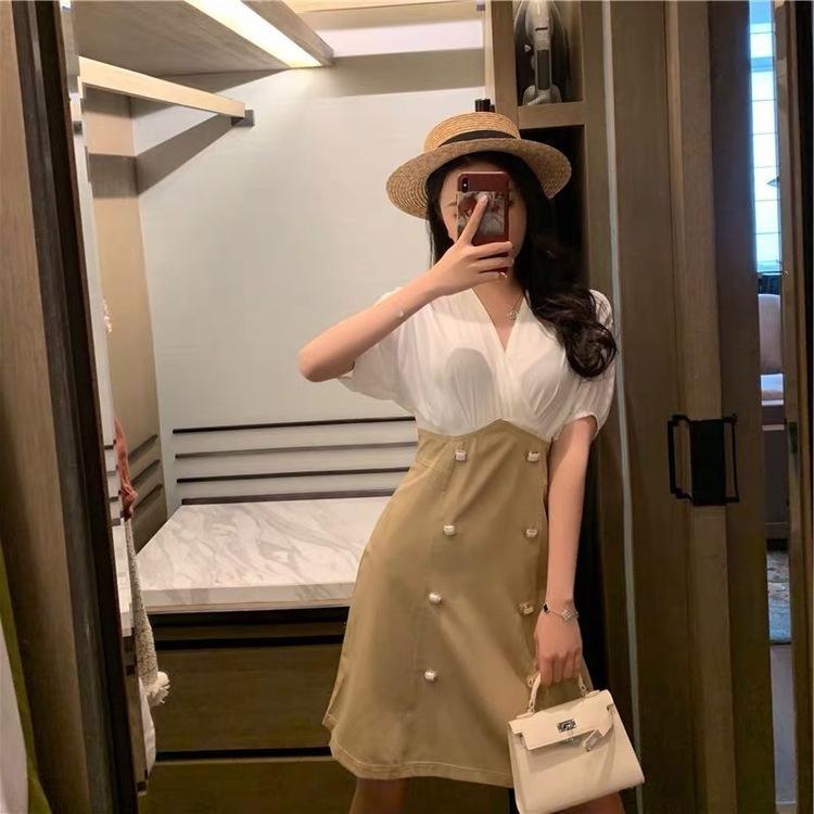 ワンピース Aライン 安い 可愛い ワンピ ミニ ドレス デート 食事会 ディナー 大人可愛い 配色 コンビ 半袖 ｖネック ｏｌ 通勤 Yasu リラークショップ 通販 Yahoo ショッピング