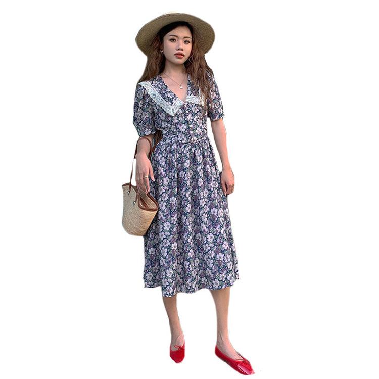 ワンピース レディース 安い 可愛い 半袖 ロング カジュアル 学生 大学生 襟付き レース スラワープリント ミディ丈 ミモレ丈 Yasu リラークショップ 通販 Yahoo ショッピング