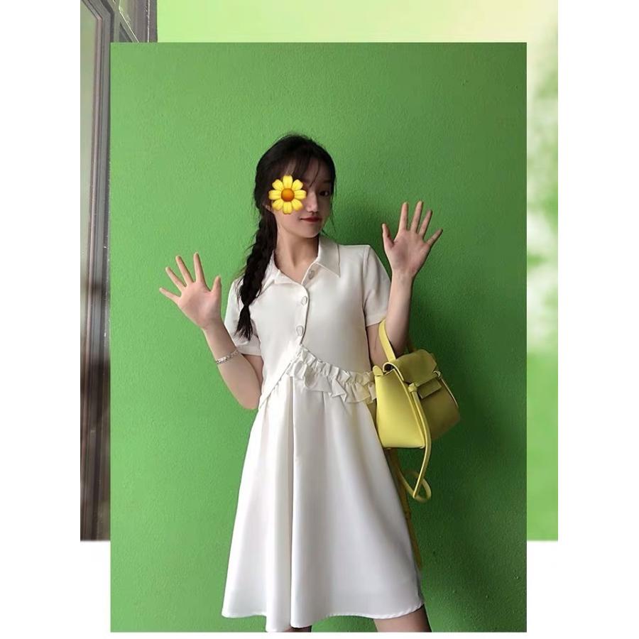 ワンピース 安い 可愛い 半袖 襟付き シャツワンピ シャツワンピース お出かけ お呼ばれ フリル Aライン Yasu リラークショップ 通販 Yahoo ショッピング