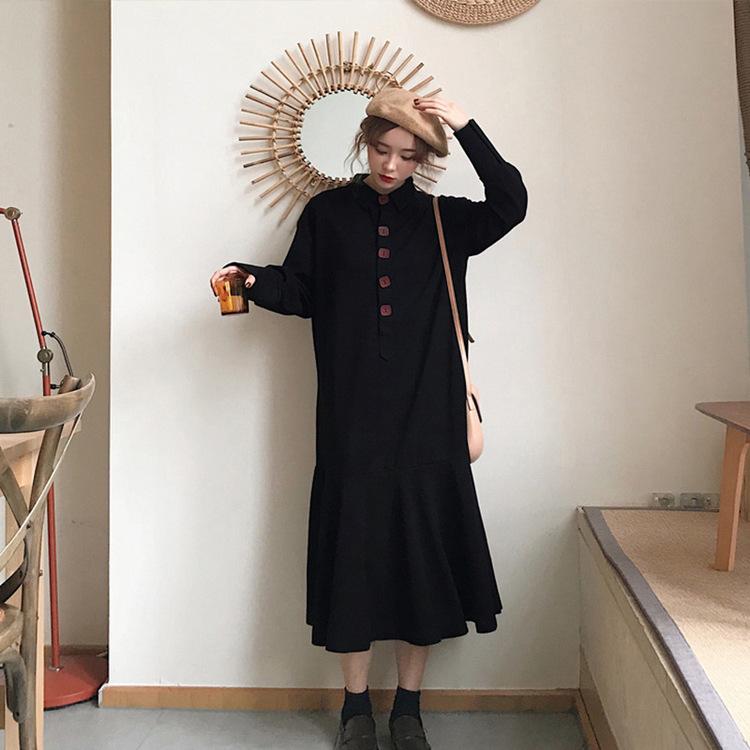 ワンピース ワンピ 長袖 ロング レディース 安い 可愛い Aライン ゆったり ブラック 黒 襟付き マーメイド Yasu リラークショップ 通販 Yahoo ショッピング