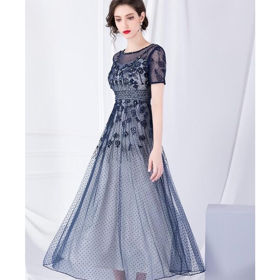 パーティードレス ワンピース 結婚式 二次会 フォーマルドレス レディース 半袖 春 夏 秋 冬 ロング ブルー ピンク 袖あり 刺繍 Yoko リラークショップ 通販 Yahoo ショッピング