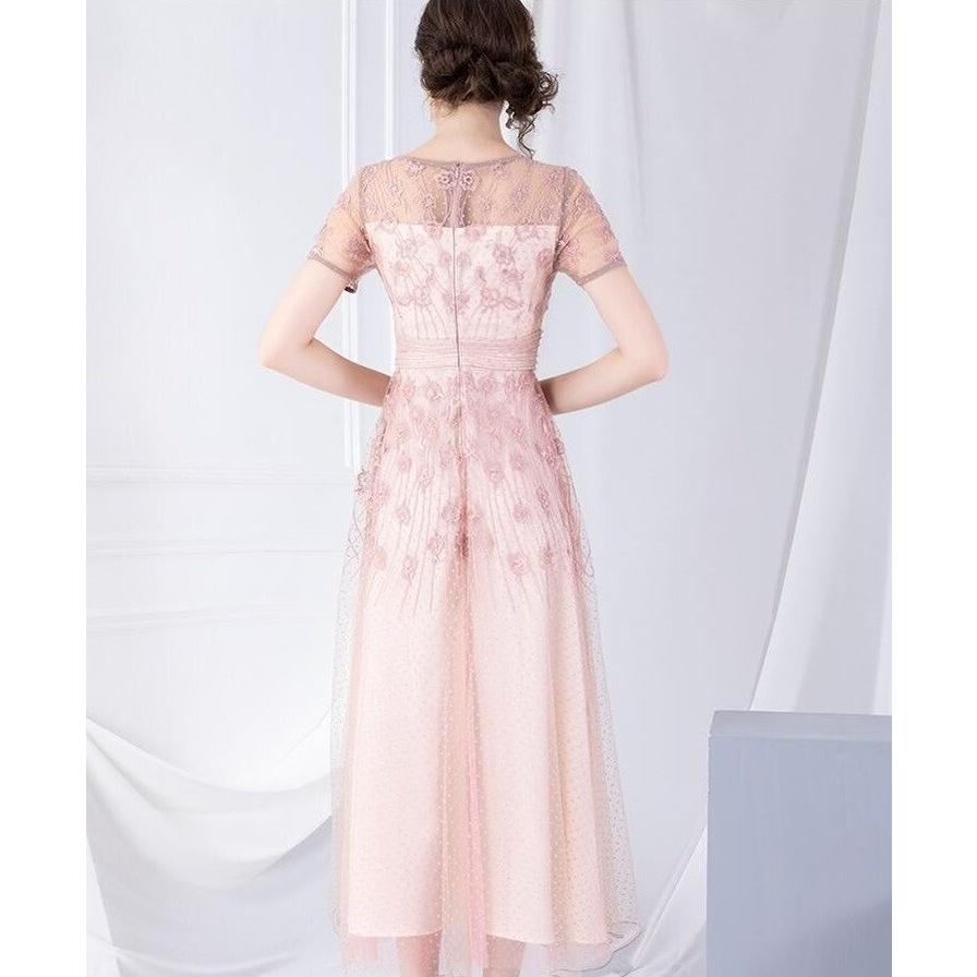 パーティードレス ワンピース 結婚式 二次会 フォーマルドレス レディース 半袖 春 夏 秋 冬 ロング ブルー ピンク 袖あり 刺繍 Yoko リラークショップ 通販 Yahoo ショッピング