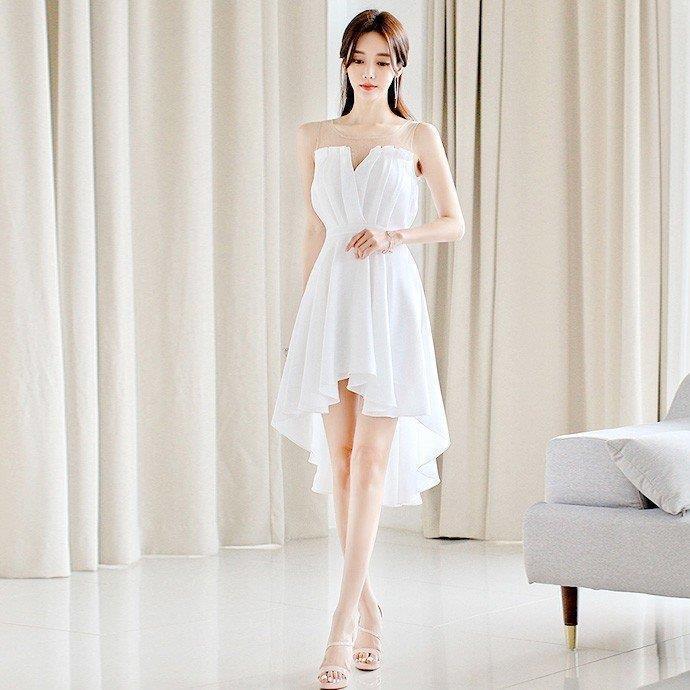 ワンピース ワンピ ドレス きれいめ スワローテール ホワイト 韓国 韓国ファッション 30代 40代 デート おめかし 女子会 ディナー フォーマルの画像