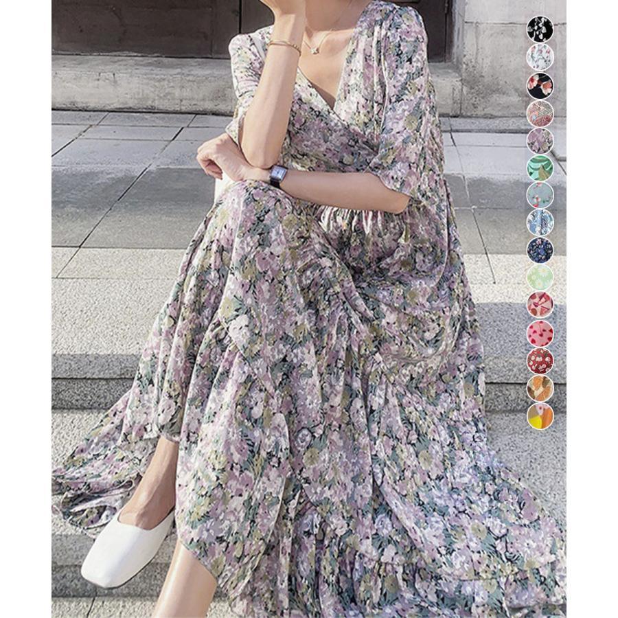 花柄ワンピース5分袖ティアードワンピース : EspoirReve - 通販