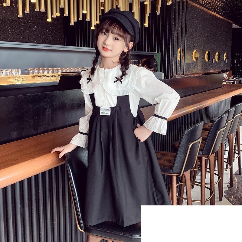キッズ 女の子 長袖ワンピース ワンピース 子供服 キャミワンピース＆長袖シャツセット 長袖 韓国子供服 発表会 キッズ 女の子 黒 ブラウン 春 秋の画像