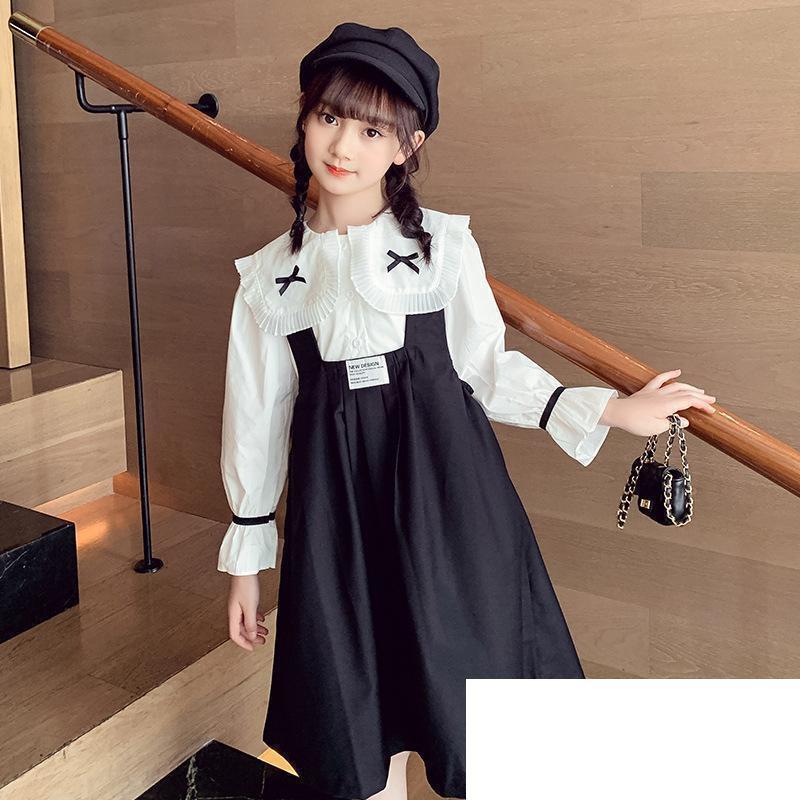 キッズ 女の子 長袖ワンピース ワンピース 子供服 キャミワンピース＆長袖シャツセット 長袖 韓国子供服 発表会 キッズ 女の子 黒 ブラウン 春 秋の画像