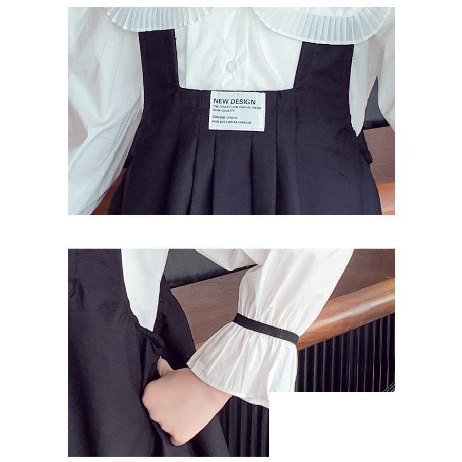 キッズ 女の子 長袖ワンピース ワンピース 子供服 キャミワンピース＆長袖シャツセット 長袖 韓国子供服 発表会 キッズ 女の子 黒 ブラウン 春 秋の画像