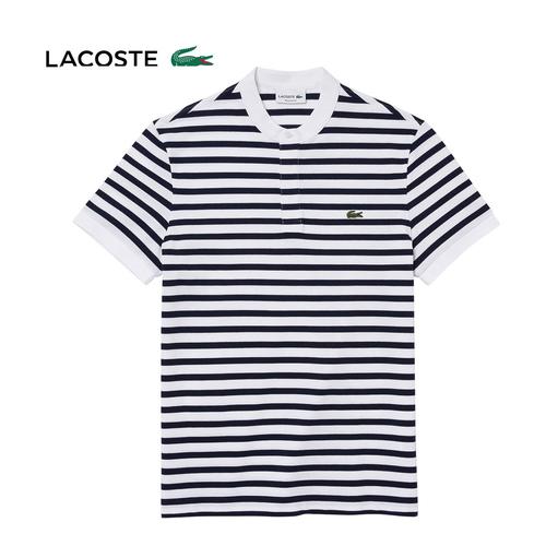 美品　LACOSTE ポロシャツ　ネイビー×ホワイト　ボーダー レディース] ラコステ ボーダー ポロシャツ ベロア ネイビーx