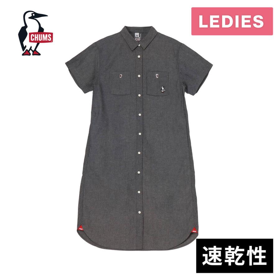 チャムス CHUMS ヤーンダイド シャンブレー ショートスリーブドレス CH18-1345 レディース 2025春夏モデル トップス 半袖シャツ ボタンダウンシャツ_2