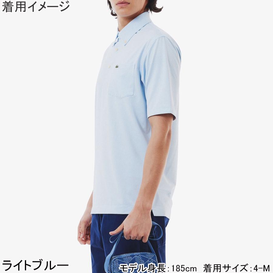 ラコステ LACOSTE マイクロチェックポロシャツ PH6364-99 メンズ 半袖 ポロシャツ トップス ボタンダウン 衿 襟 消臭 速乾 UVカット カジュアル ウェアの画像