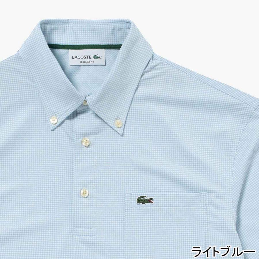 ラコステ LACOSTE マイクロチェックポロシャツ PH6364-99 メンズ 半袖 ポロシャツ トップス ボタンダウン 衿 襟 消臭 速乾 UVカット カジュアル ウェアの画像