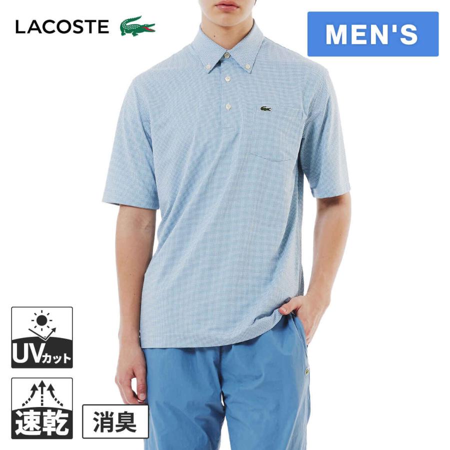 ラコステ LACOSTE マイクロチェックポロシャツ PH6364-99 メンズ 半袖 ポロシャツ トップス ボタンダウン 衿 襟 消臭 速乾 UVカット カジュアル ウェアの画像