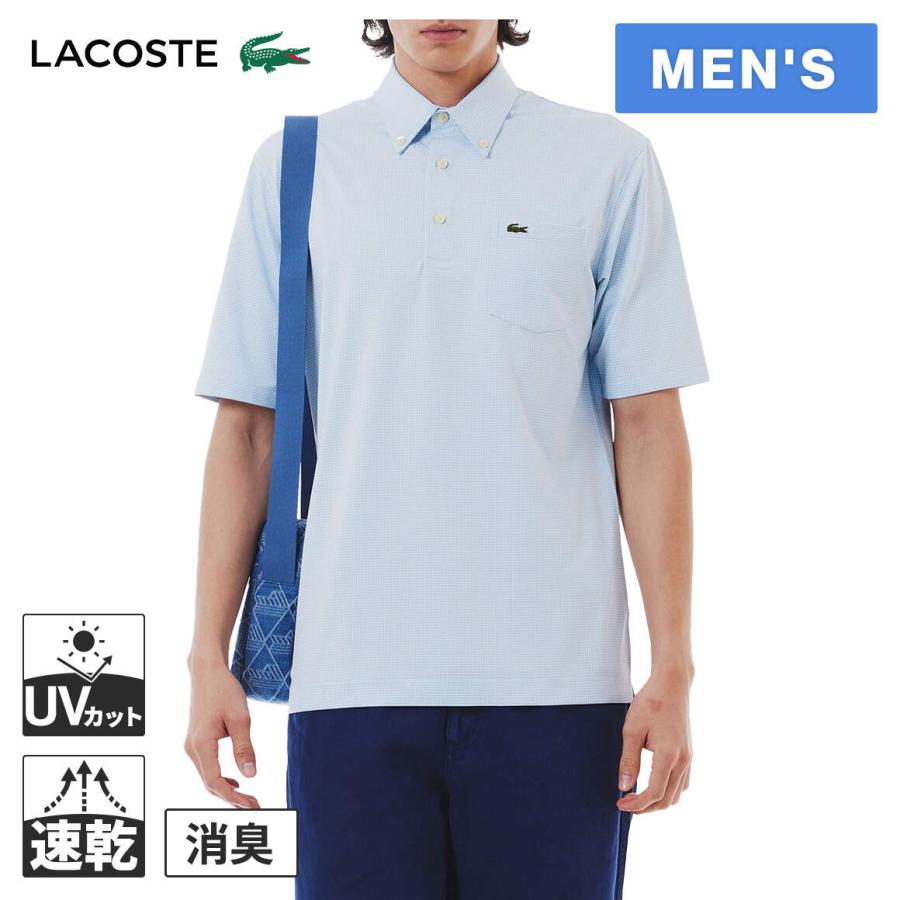 ラコステ LACOSTE マイクロチェックポロシャツ PH6364-99 メンズ 半袖 ポロシャツ トップス ボタンダウン 衿 襟 消臭 速乾 UVカット カジュアル ウェアの画像