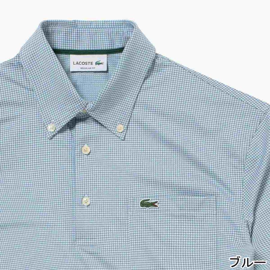 ラコステ LACOSTE マイクロチェックポロシャツ PH6364-99 メンズ 半袖 ポロシャツ トップス ボタンダウン 衿 襟 消臭 速乾 UVカット カジュアル ウェアの画像