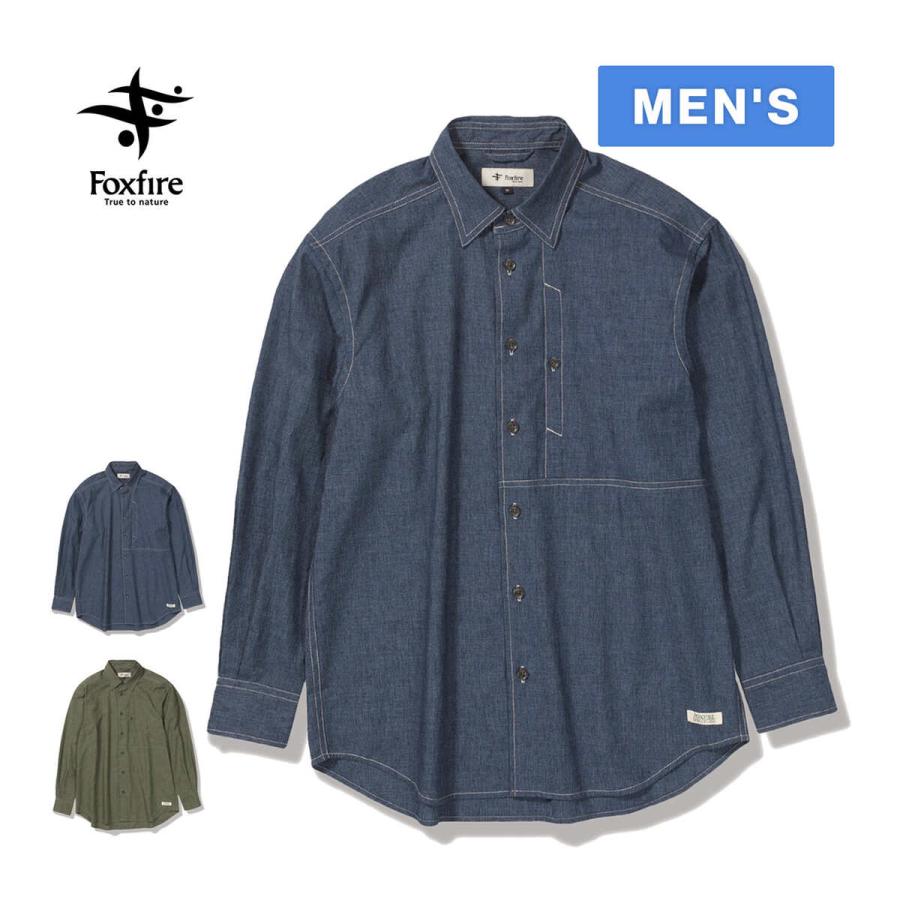 THE FLAT HEAD シャンブレーシャツ XL相当 ライトネイビー 麻混 Foxfire（フォックスファイヤー） クールマックスシャンブレーシャツ