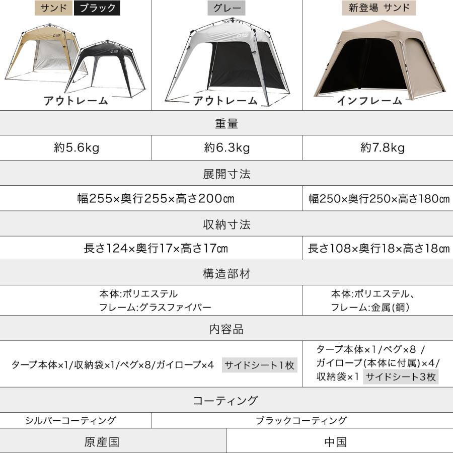 QUICKCAMP（クイックキャンプ） ワンタッチタープ 2.5m タープテント