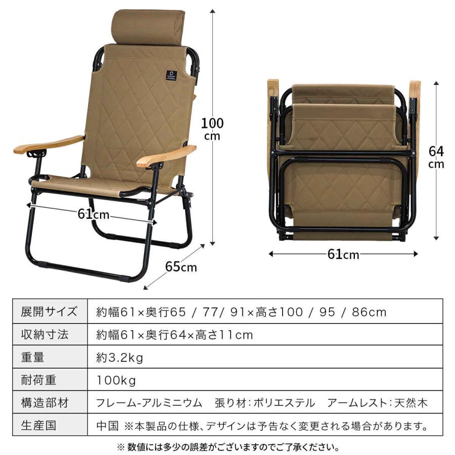 折りたたみリクライニングチェア ローチェア 一人掛け 1人用 3段階 ヘッドレスト付き キャンプチェア 軽量 一人用 いす スリム収納 背もたれ 耐荷重100kg 運動会_11