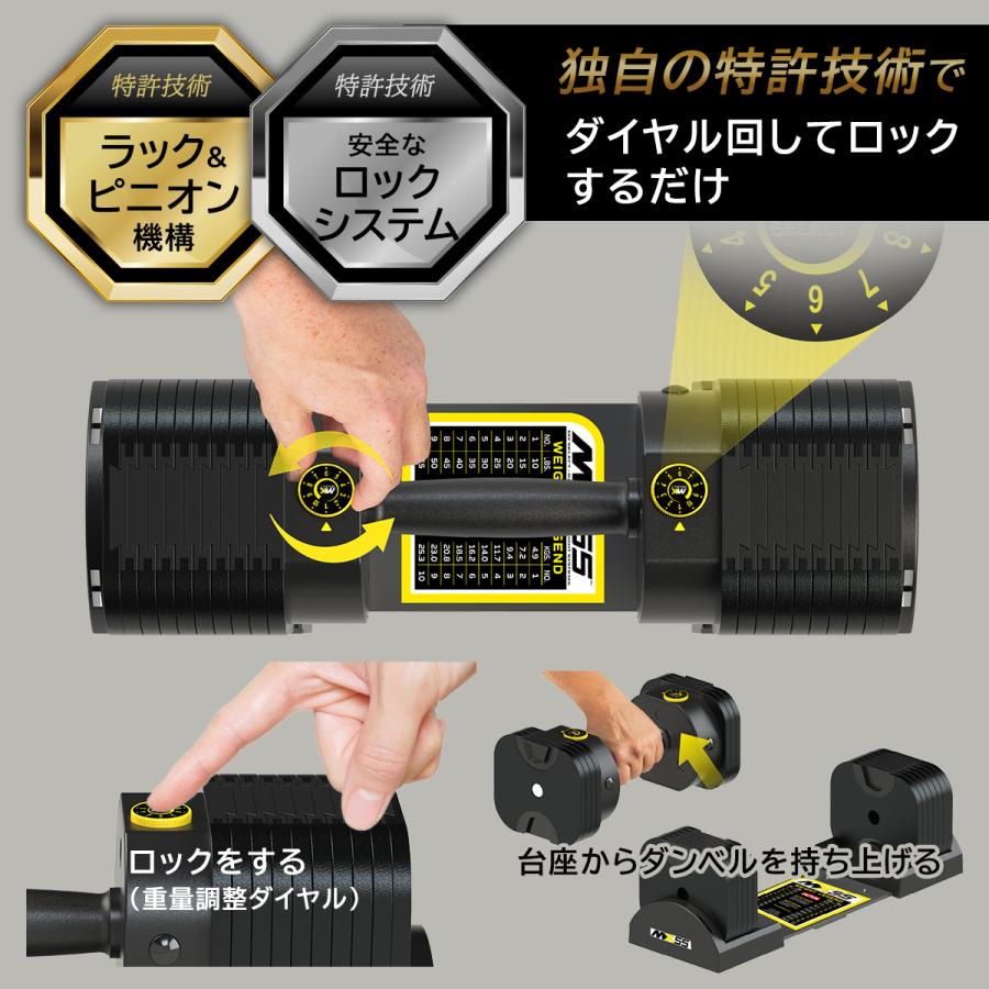 可変式ダンベル 25kg 2個set 【4.9kg〜25.3kg 約2.27kg刻み 10段階