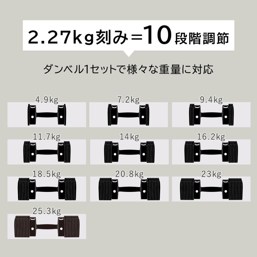 可変式ダンベル 25kg 2個set 【4.9kg〜25.3kg 約2.27kg刻み 10段階