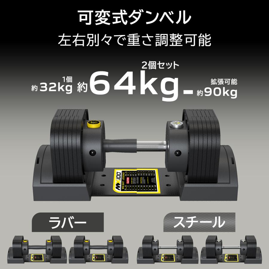 可変式ダンベル 32kg 2個セット 【5.9kg〜32.2kg 約5kg刻み 7段階