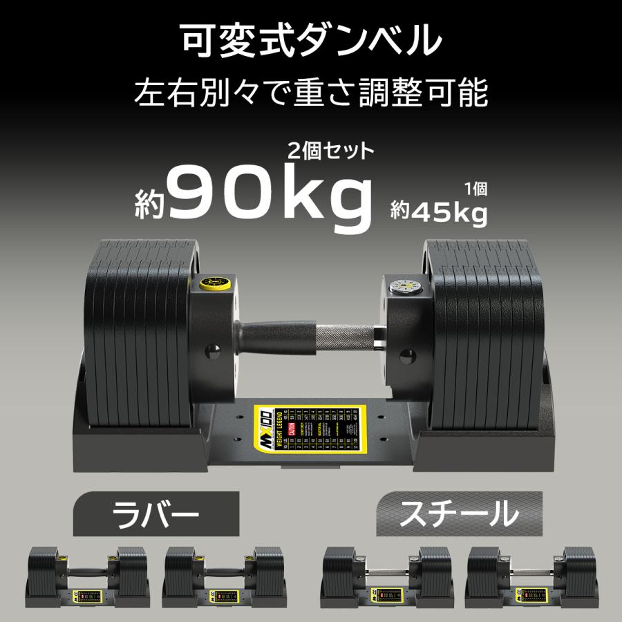 ラバーダンベル　45kg 2個 可変式ダンベル 45kg 2個セット 【5.9kg〜45.4kg 約5kg刻み 10段階