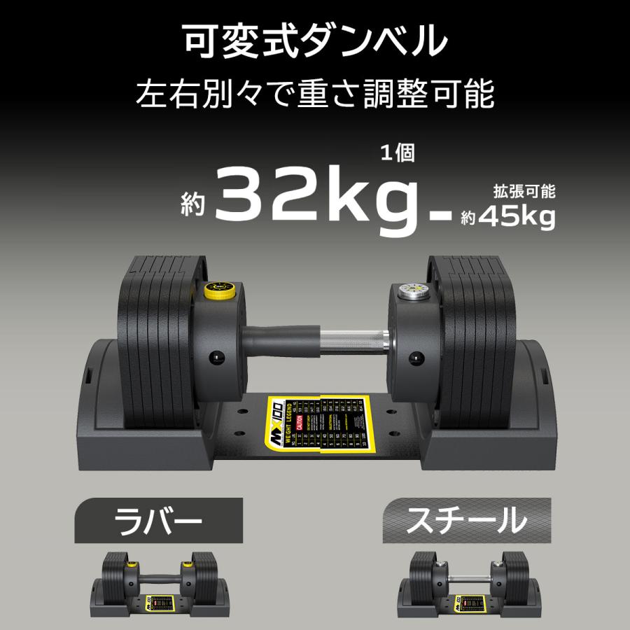 可変式ダンベル 32kg 1台 【5.9kg〜32.2kg 約5kg刻み 7段階】 左右独立