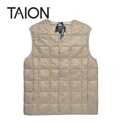 タイオン Taion V ネックボタン インナーダウンベスト Taion 001 カーキ 防寒 シンプル カジュアル タウンユース アウトドア ビジネス 通勤 メンズ ベスト 大人気