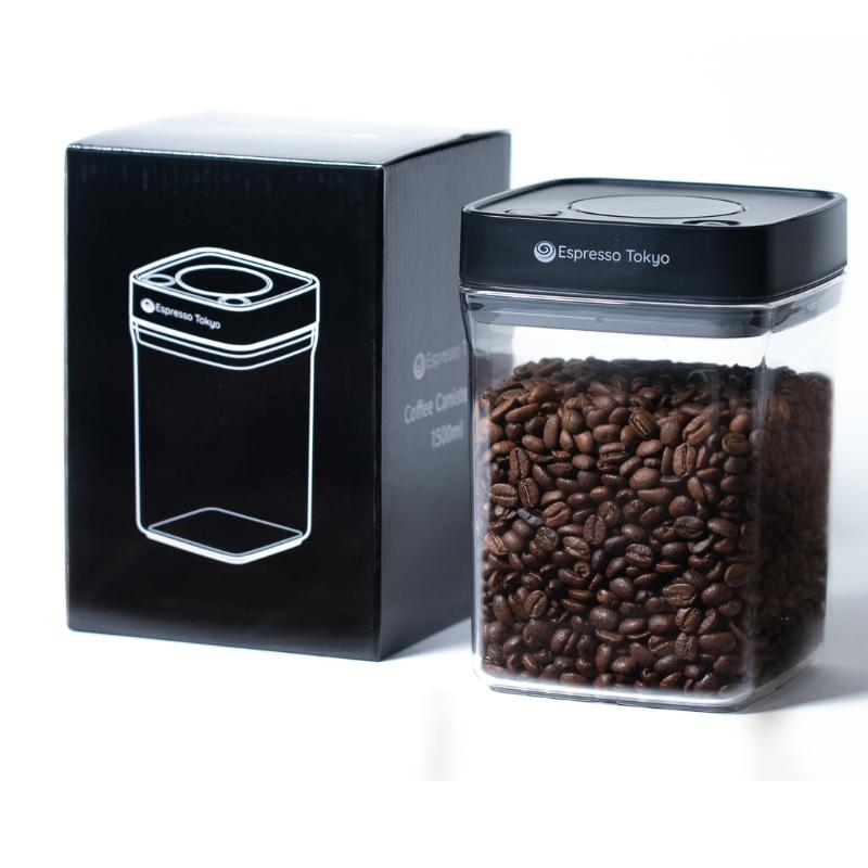 Espresso Tokyo コーヒーキャニスター ネオ 真空保存容器 ボタンを押す