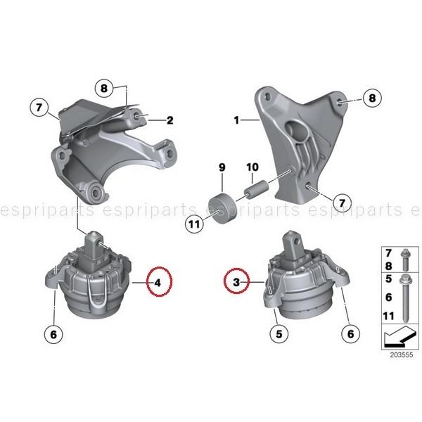 BMW F10 F11 523i 525i 528i 530i 535i N52N N53 N55 6気筒車 エンジンマウント 左右セット 2211 6777 365 2211 6786 528 純正OEM 新品｜espri-parts｜02