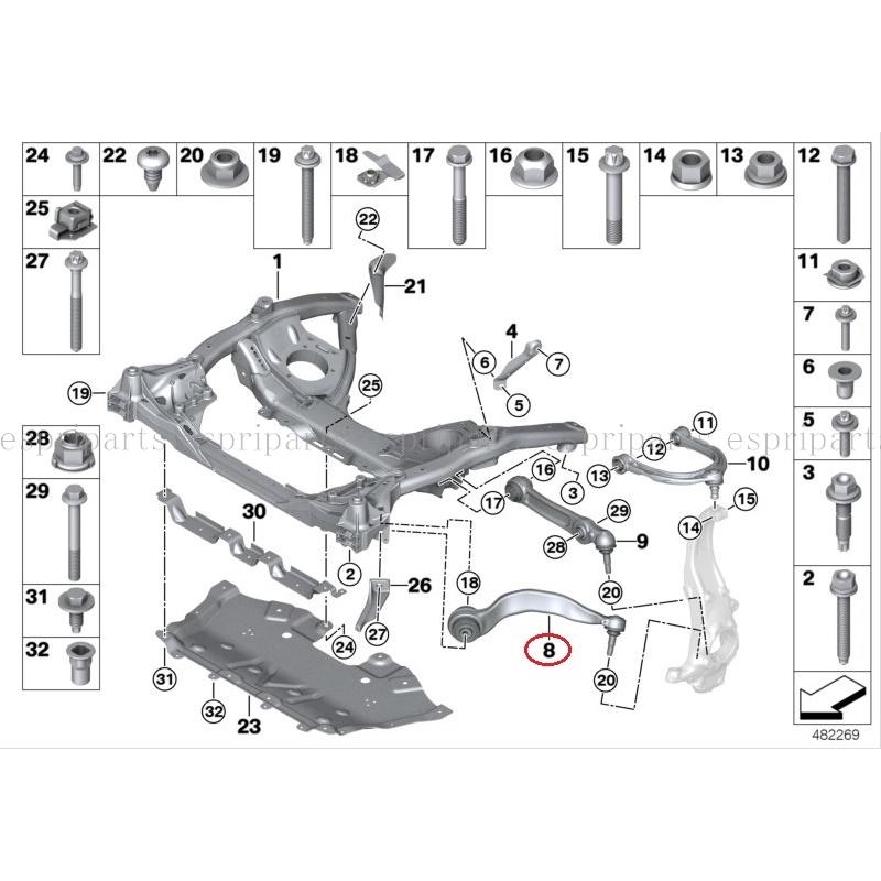 BMW G30 G31 523i 523d 530i 530e 540i フロント プルストラットアーム テンションロッド スラストアーム 左側 31106861161 純正OEMの画像