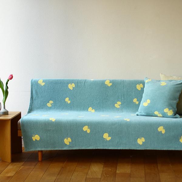 【正規取扱店】KLIPPAN シュニールコットン シングルブランケット CHOUCHO(SIZE:約140cm×180cm/ブルーイエロー) KP892307 26221 | KLIPPAN