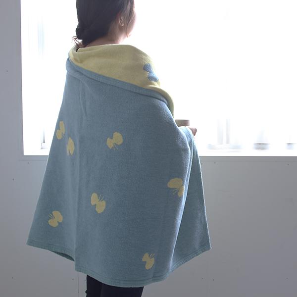 【正規取扱店】KLIPPAN シュニールコットン ハーフブランケット CHOUCHO(SIZE:約90cm×140cm/ブルーイエロー) KP892308 29688 | KLIPPAN