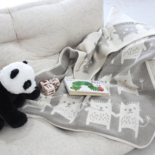 【正規取扱店】KLIPPAN シュニールコットン ミニブランケット ボブキャット(SIZE:約70cm×90cm/グレー) KP253803 29709 | KLIPPAN