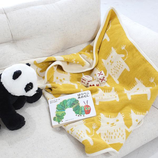 【正規取扱店】KLIPPAN シュニールコットン ミニブランケット ボブキャット(SIZE:約70cm×90cm/イエロー) KP253801 29710 | KLIPPAN