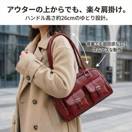 ミニボストンバッグ 横長 レディース ショルダーバッグ ダブルポケット
