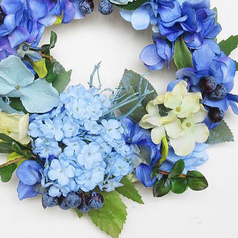 紫陽花リース 紫陽花（あじさい）とニゲラ、スカピオサの可憐なリース hdw-30