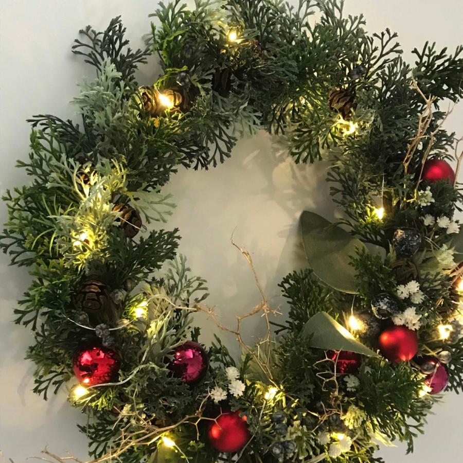 北欧風クリスマス リース手作り 32cm イルミネーション付き　led-20_4