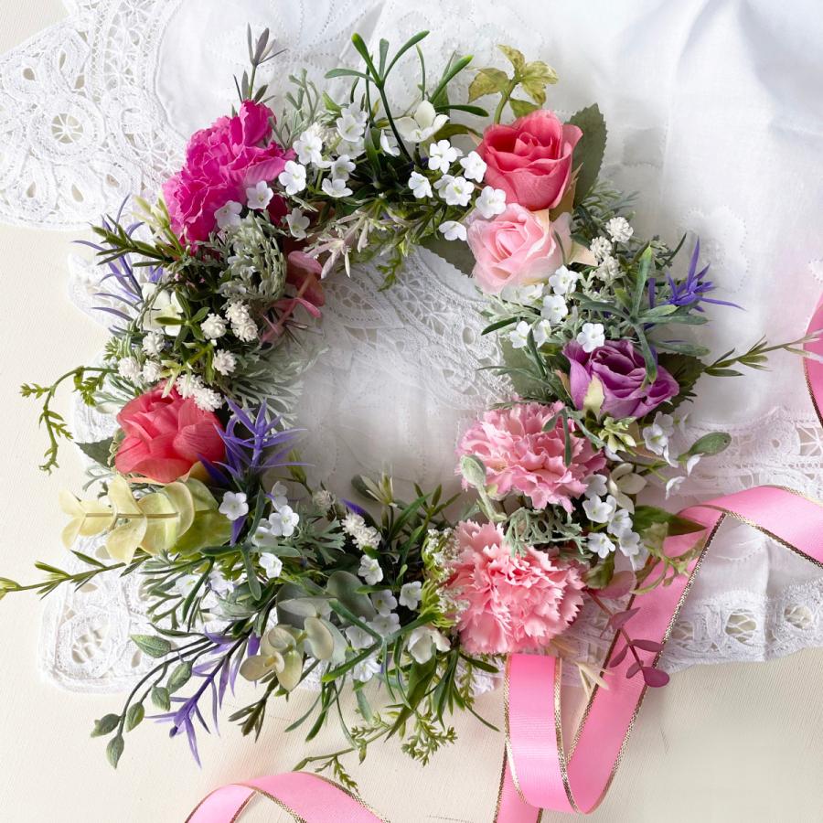 母の日プレゼント カーネーションと薔薇のリース 手作り ハンドメイド