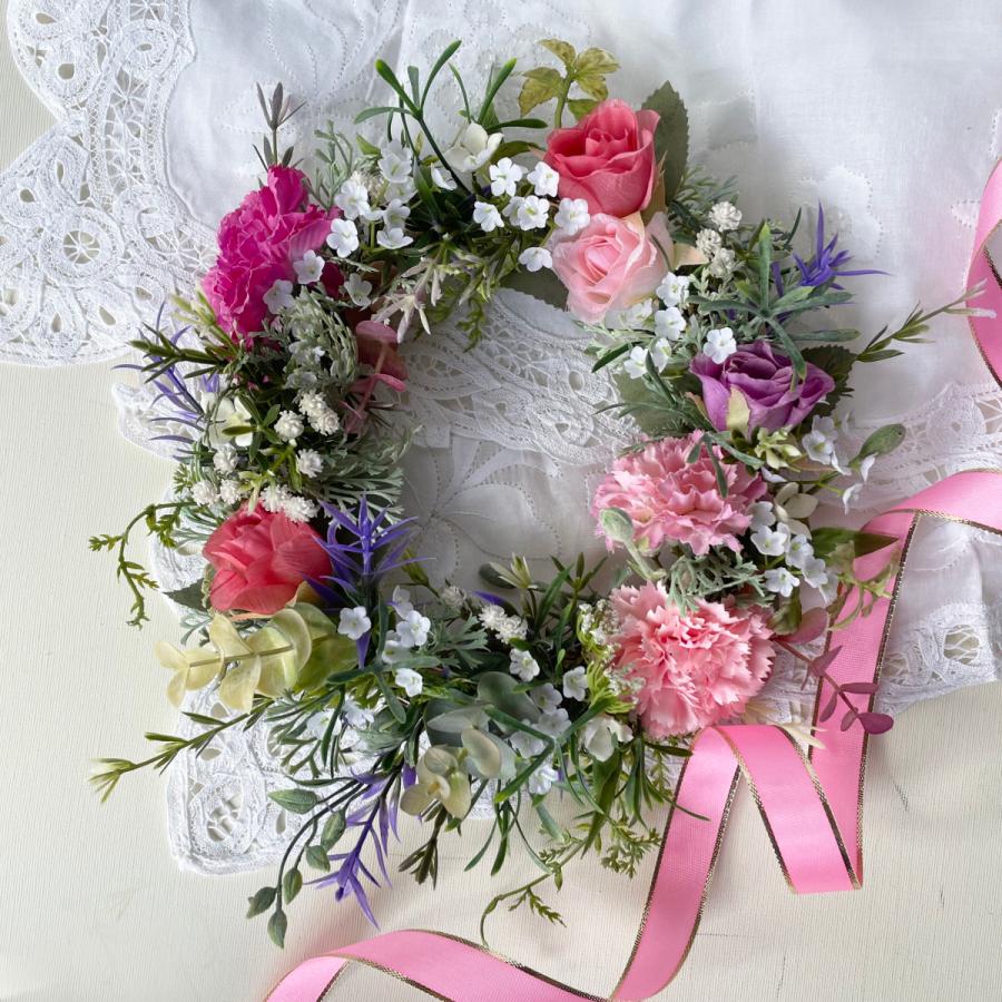 母の日プレゼント カーネーションと薔薇のリース 手作り ハンドメイド