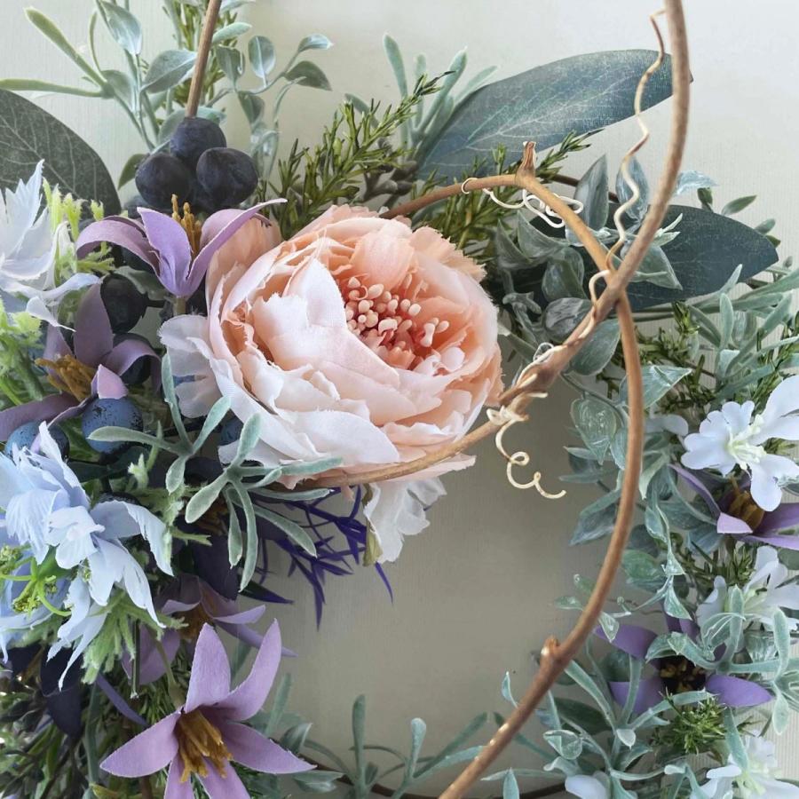 ラナンキュラスローズと木の実のナチュラルリース 35cm 玄関リース