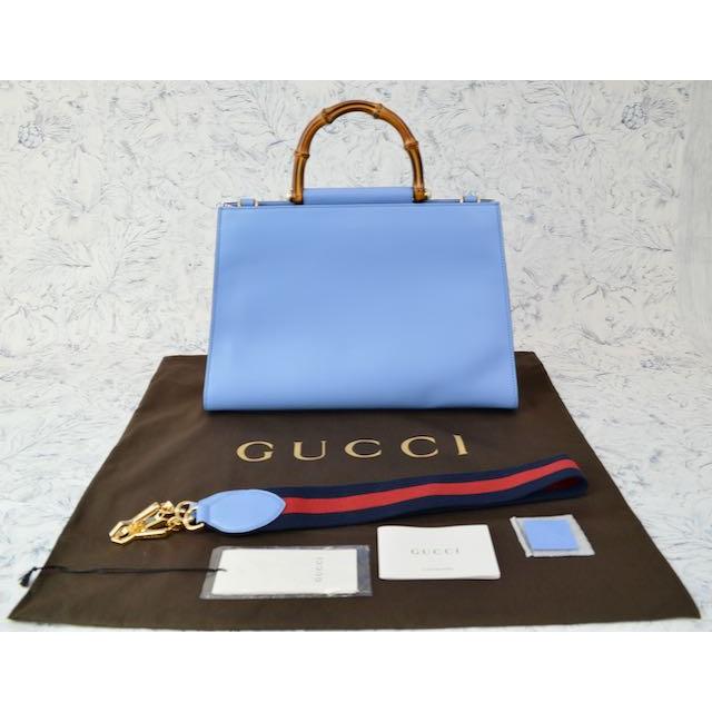 グッチ バッグ GUCCI 453764 NYMPHAEA ニムフェア バンブー BAMBOO WEBストライプ ショルダーストラップ付き NAPPA LEATHER 羊革 LIGHT SKY BLUE 空色｜essenceofstyle｜18