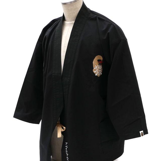 激レア アベイシングエイプ kimono shirt 羽織 刺繍 ブラック美品 激レア アベイシングエイプ kimono shirt 羽織 刺繍 ブラック中古