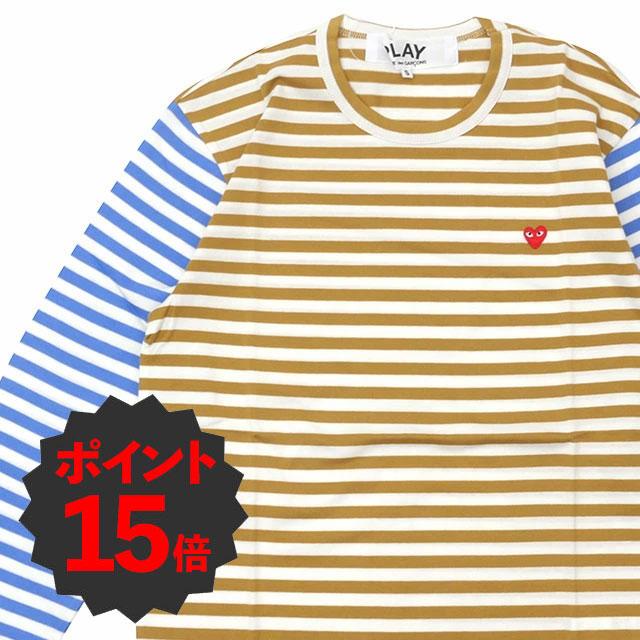 新品 プレイ コムデギャルソン PLAY COMME des GARCONS MENS Small Red Heart Striped L/S T-Shirt 長袖Tシャツ OLIVExBLUE 202001248035 TOPS