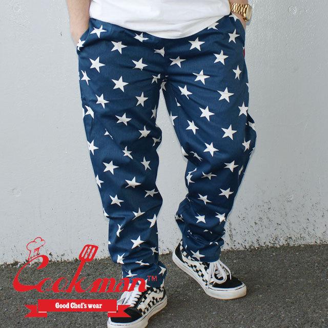 PGロゴ 星柄 ネイビー カジュアルパンツ COOKMAN（クックマン） 新品 Cookman Chef Pants STAR NAVY シェフ