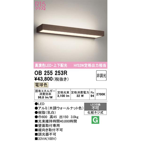 他の商品と同梱不可／【関東限定販売】オーデリック「OB255253R」LEDブラケットライト／要工事の画像