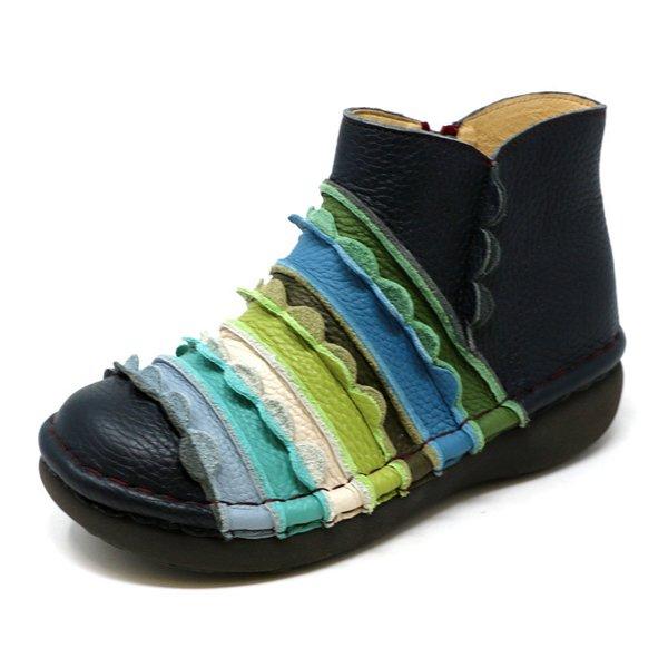 エスタシオン ショートブーツ カラフル ボーダー ローヒール 厚底 送料無料 ブーツ エスタシオン 靴 レディース estacion 本革