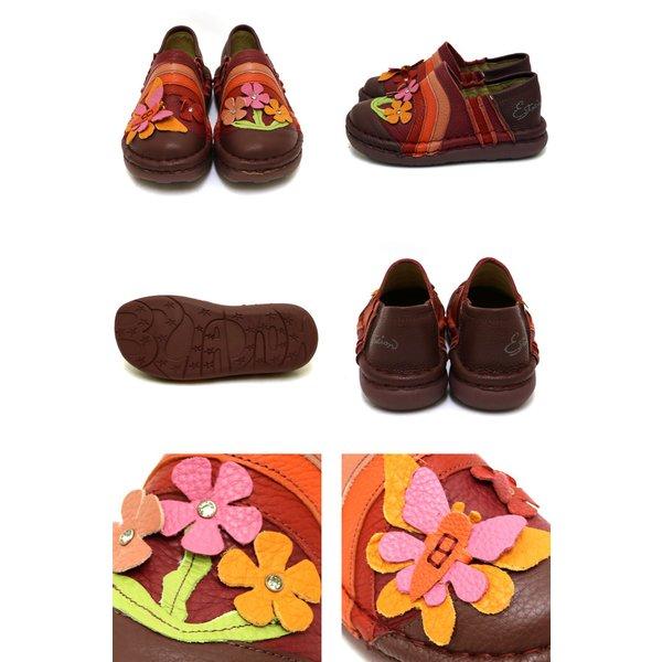 エスタシオン カラフルな花柄モチーフ本革スリッポン Lサイズ オレンジ エスタシオン カラフルな花柄モチーフ本革スリッポン Lサイズ